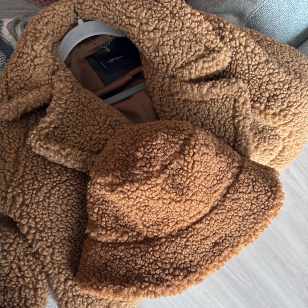 Lucky Brand Tan Teddy Jacket with Reversible Hat